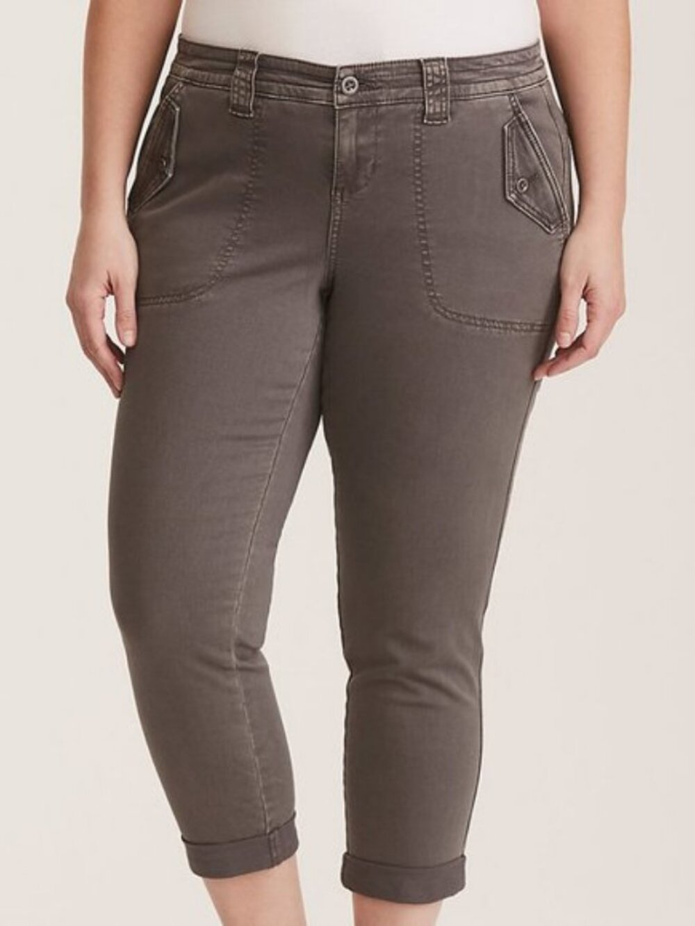 CROPPED TWILL MILITARY PANT - GREY WASH Size 26